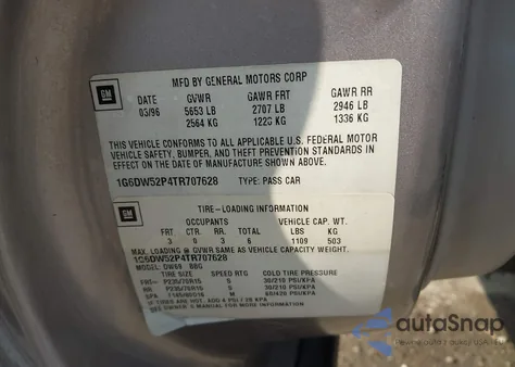 1996 Cadillac Fleetwood Brougham z USA, uszkodzony, nr VIN 1G6DW52P4TR707628